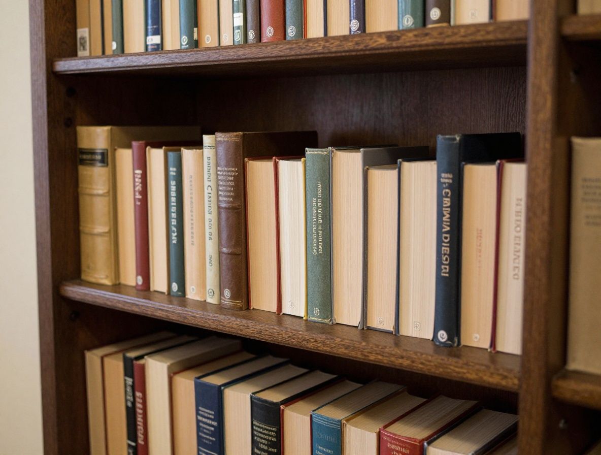Bibliothèque ancienne aux étagères en bois sombre chargées de livres reliés cuir, lumière chaude d'une lampe de bureau éclairant un espace de lecture studieux, atmosphère de recueillement intellectuel et de savoir accumulé